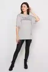 Серый меланж женская футболка "Звезда", с принтом, 100% хлопок. На девушку