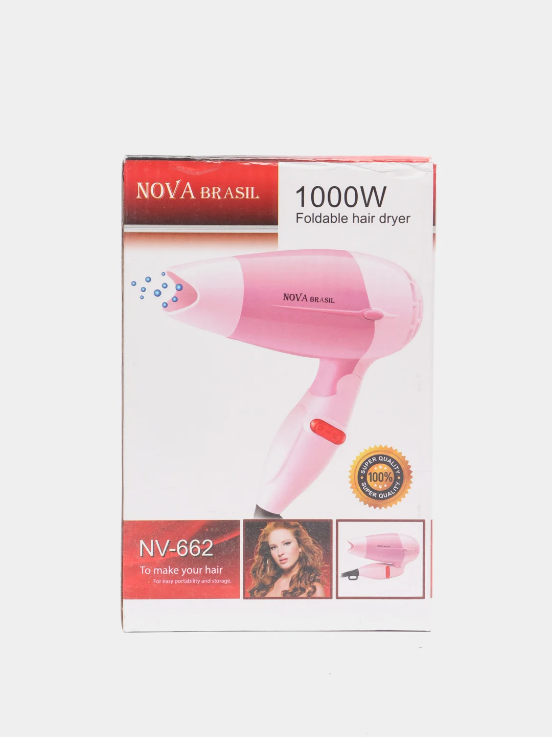 Розовый дорожный фен Nova, складной