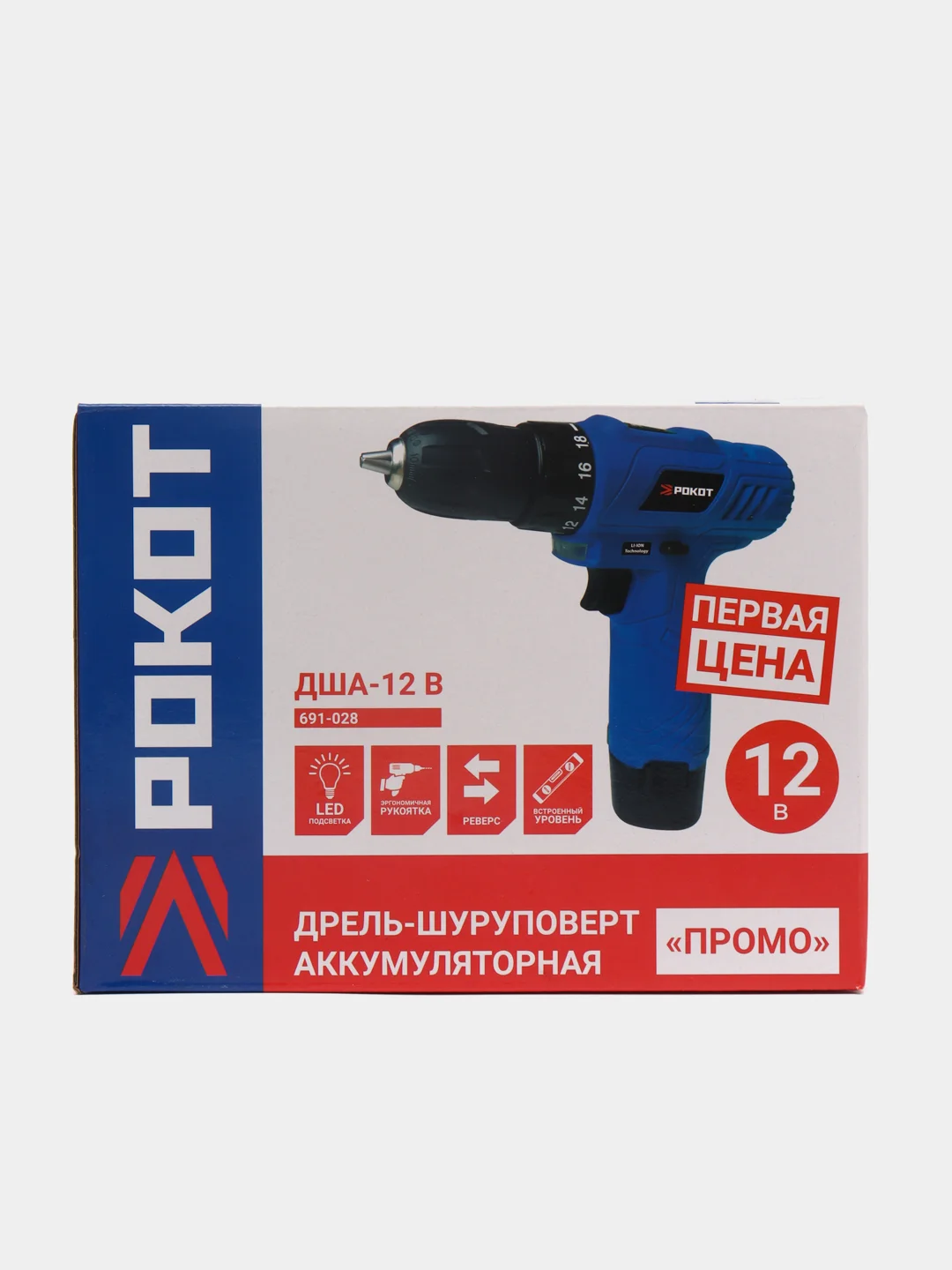 Дрель-шуруповерт аккумуляторная Рокот ДША-12в "Промо", 0-720 об/мин, 1,3 Li-on, 18 н*м