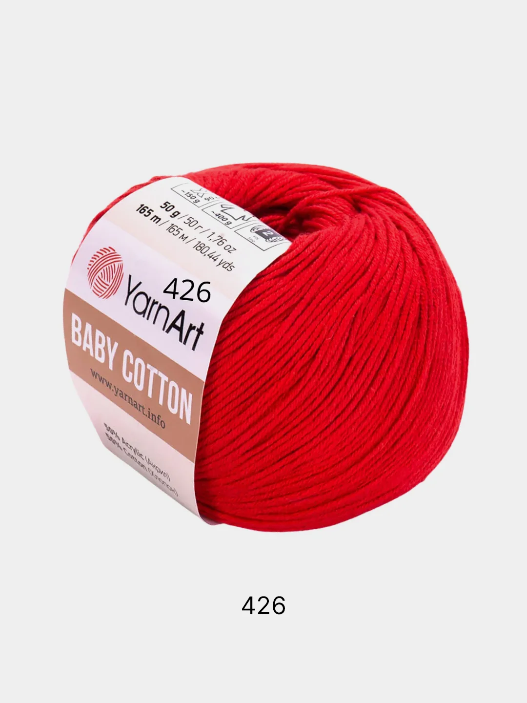 Красный пряжа YarnArt Baby Cotton, 50% хлопок, 50% акрил, 50 г, 165 м