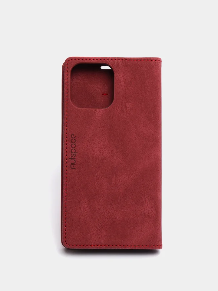 Бордовый чехол для iPhone 13 Pro Max с карманом для карт и подставкой