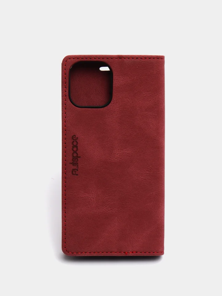 Бордовый чехол для iPhone 12/ 12 Pro, с карманом для карт и подставкой