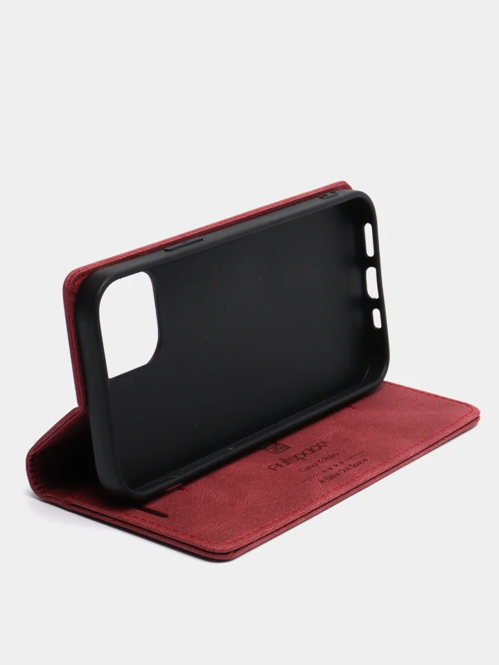 Бордовый чехол для iPhone 12/ 12 Pro, с карманом для карт и подставкой