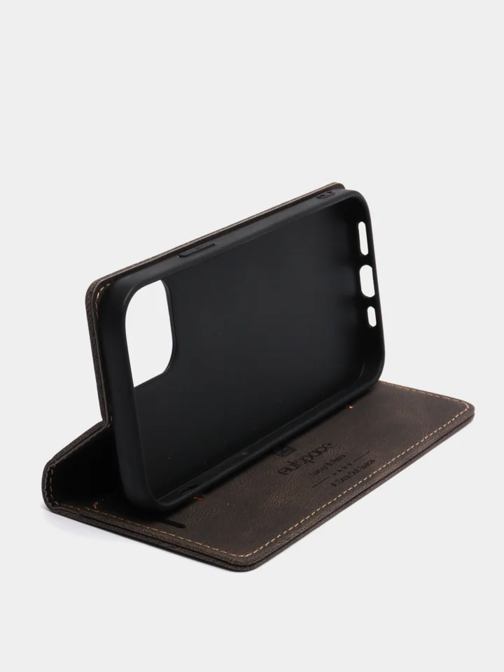 Тёмно-коричневый чехол для iPhone 12/ 12 Pro, с карманом для карт и подставкой