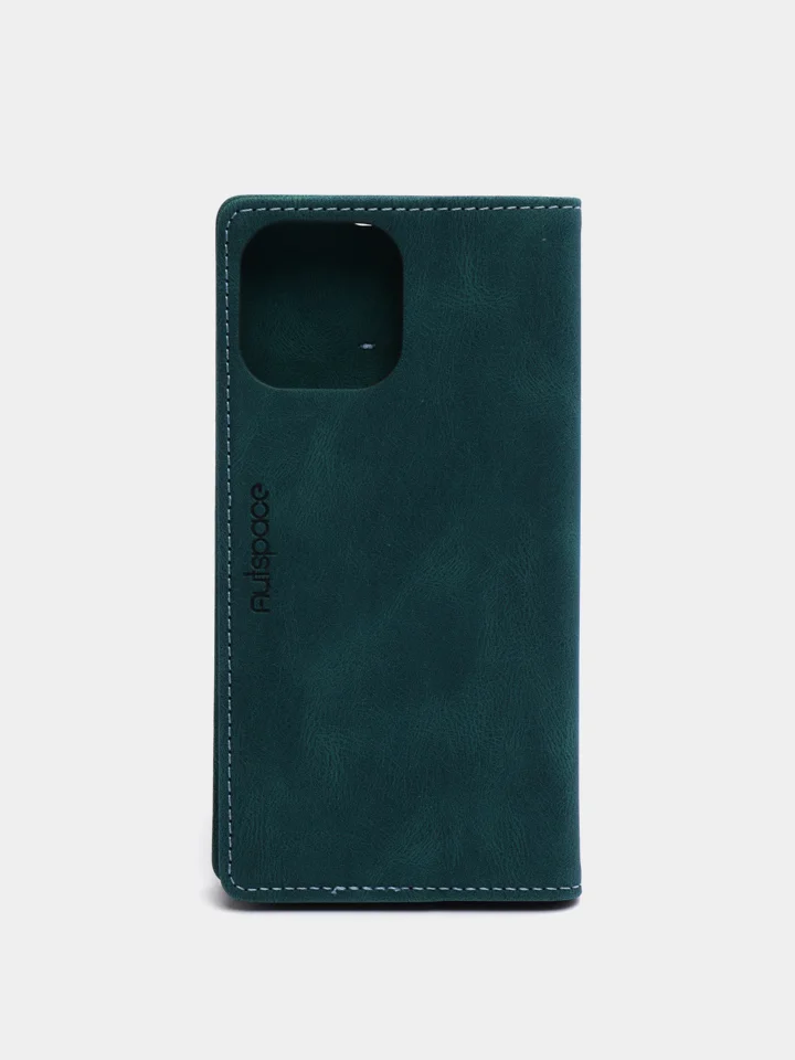 Тёмно-зелёный чехол для iPhone 13 Pro Max с карманом для карт и подставкой