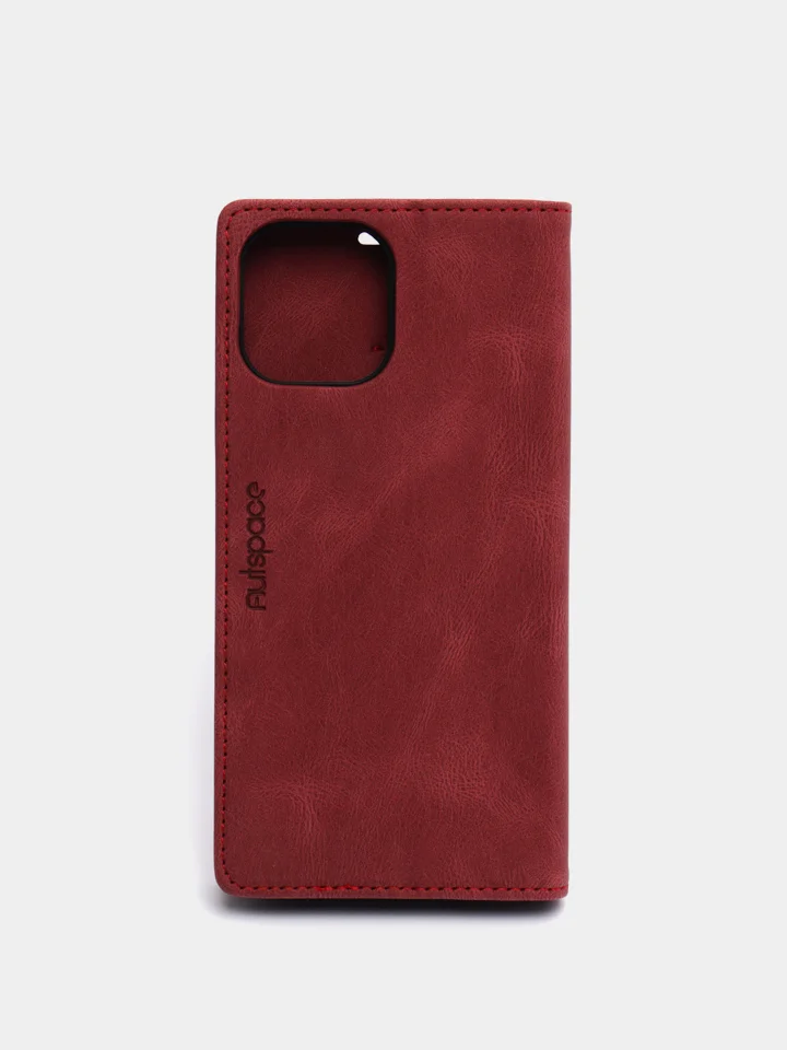 Бордовый чехол для iPhone 12 Pro Max с карманом для карт и подставкой