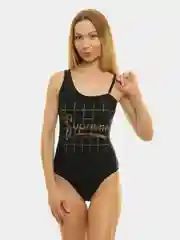 Черный купальник слитный, с надписью