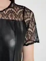 Черный платье женское из экокожи, с гипюром