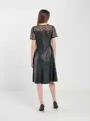 Черный платье женское из экокожи, с гипюром