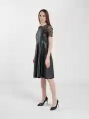 Черный платье женское из экокожи, с гипюром