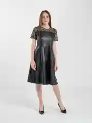 Черный платье женское из экокожи, с гипюром