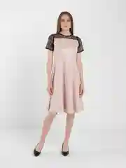 Конфетный платье женское из экокожи, с гипюром