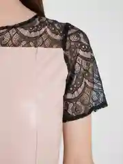 Конфетный платье женское из экокожи, с гипюром