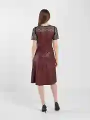 Бордовый платье женское из экокожи, с гипюром