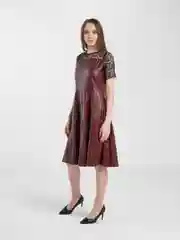 Бордовый платье женское из экокожи, с гипюром