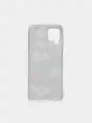 Темно-синий чехол Samsung Galaxy M32, Самсунг Галакси М32 силиконовый с мраморным рисунком и цветами