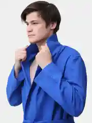 Синий халат вафельный мужской Великан, Макси, банный, домашний, 100% хлопок р.56-62