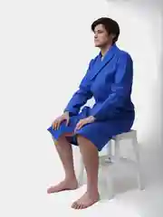 Синий халат вафельный мужской Великан, Макси, банный, домашний, 100% хлопок р.56-62