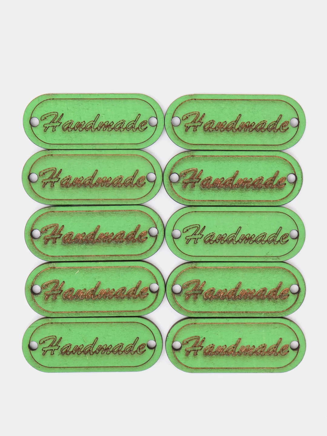 Зеленый бирка "Hand made" 5х2 см МИКС
