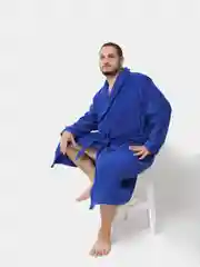 Синий халат махровый мужской, банный, домашний, 100% хлопок р.42-54