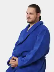 Синий халат махровый мужской банный, домашний 100% хлопок р.56-62