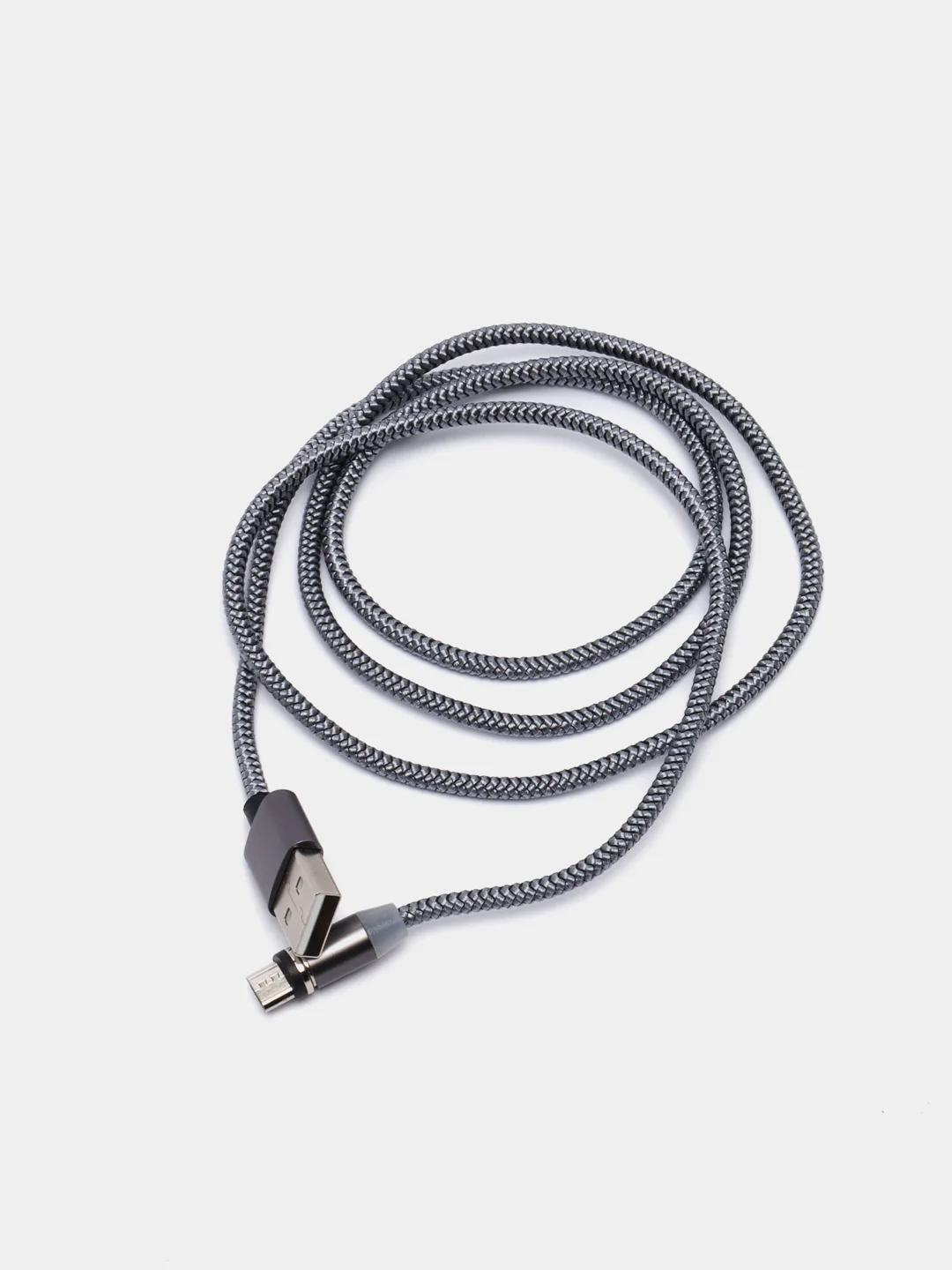 Тёмно-серый кабель зарядный магнитный тканевый MicroUSB/Type-C/Lightning  2.4A, Айфон, Андроид,головка