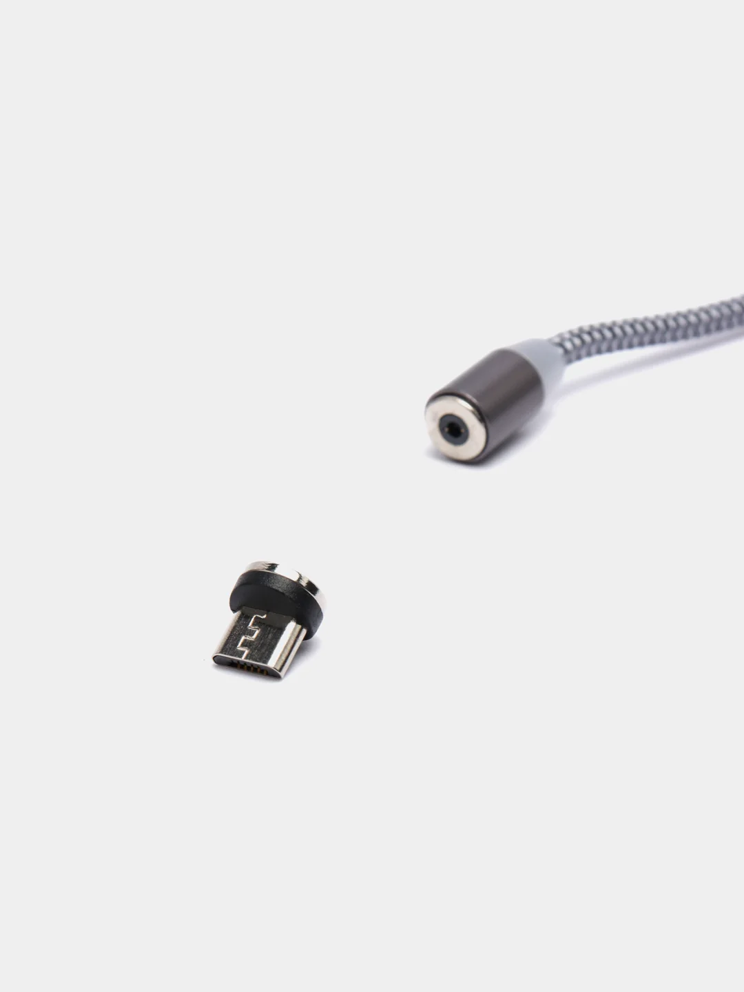 Тёмно-серый кабель зарядный магнитный тканевый MicroUSB/Type-C/Lightning  2.4A, Айфон, Андроид,головка