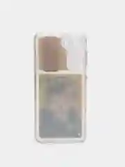 Горчичный чехол Samsung Galaxy S21 силиконовый переливающийся жидкий с блестками и защитой камеры
