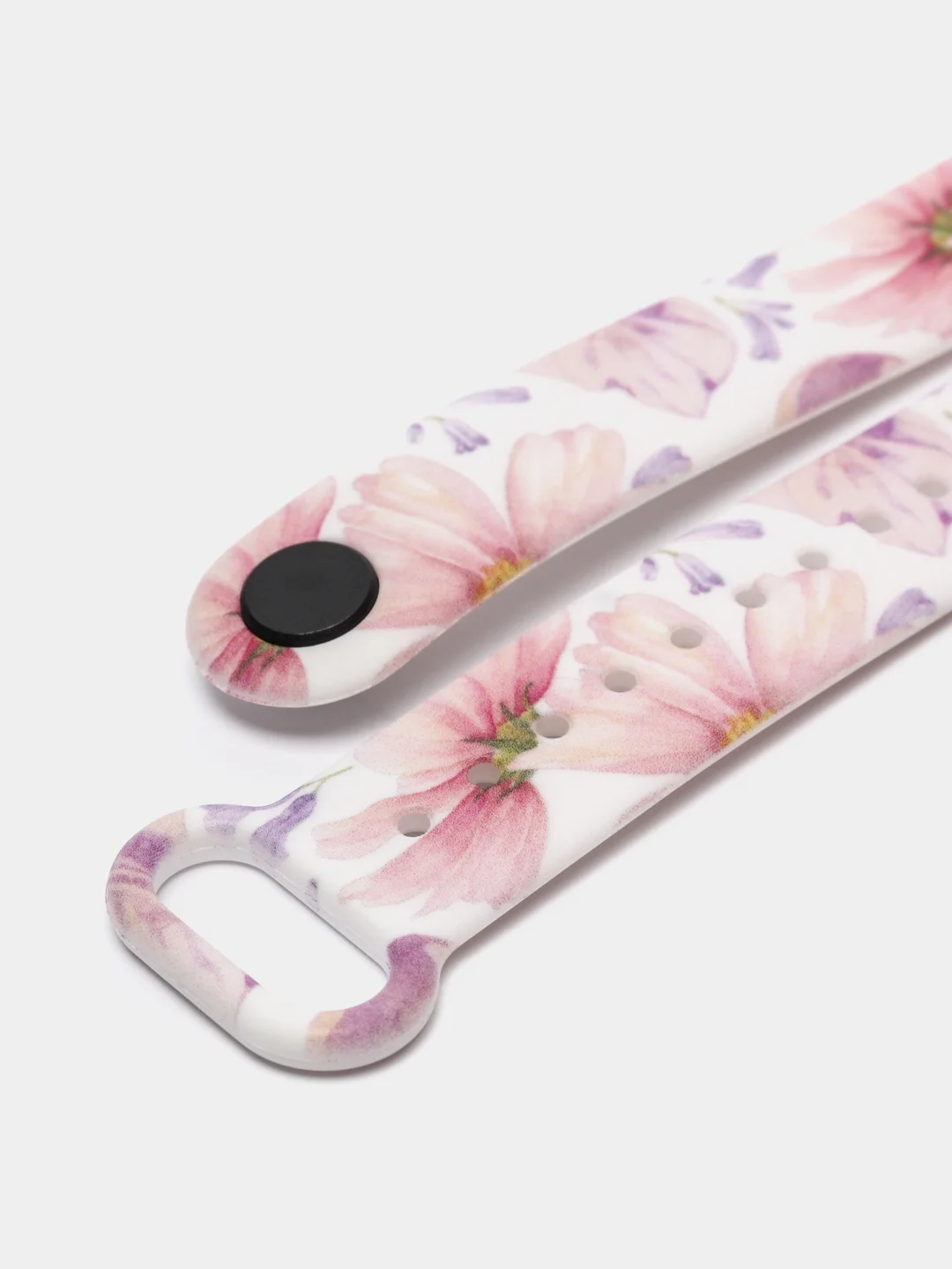 Розовый силиконовый ремешок для Xiaomi mi band 3 / 4 / 5 / 6 / 7 принты с цветами