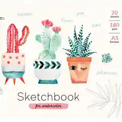 Белый скетчбук-блокнот для акварели "Cute plants", А5, 20 листов