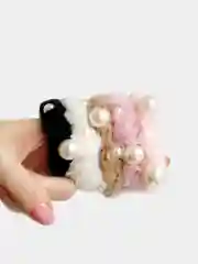Конфетный резинка для волос меховая с жемчужинами