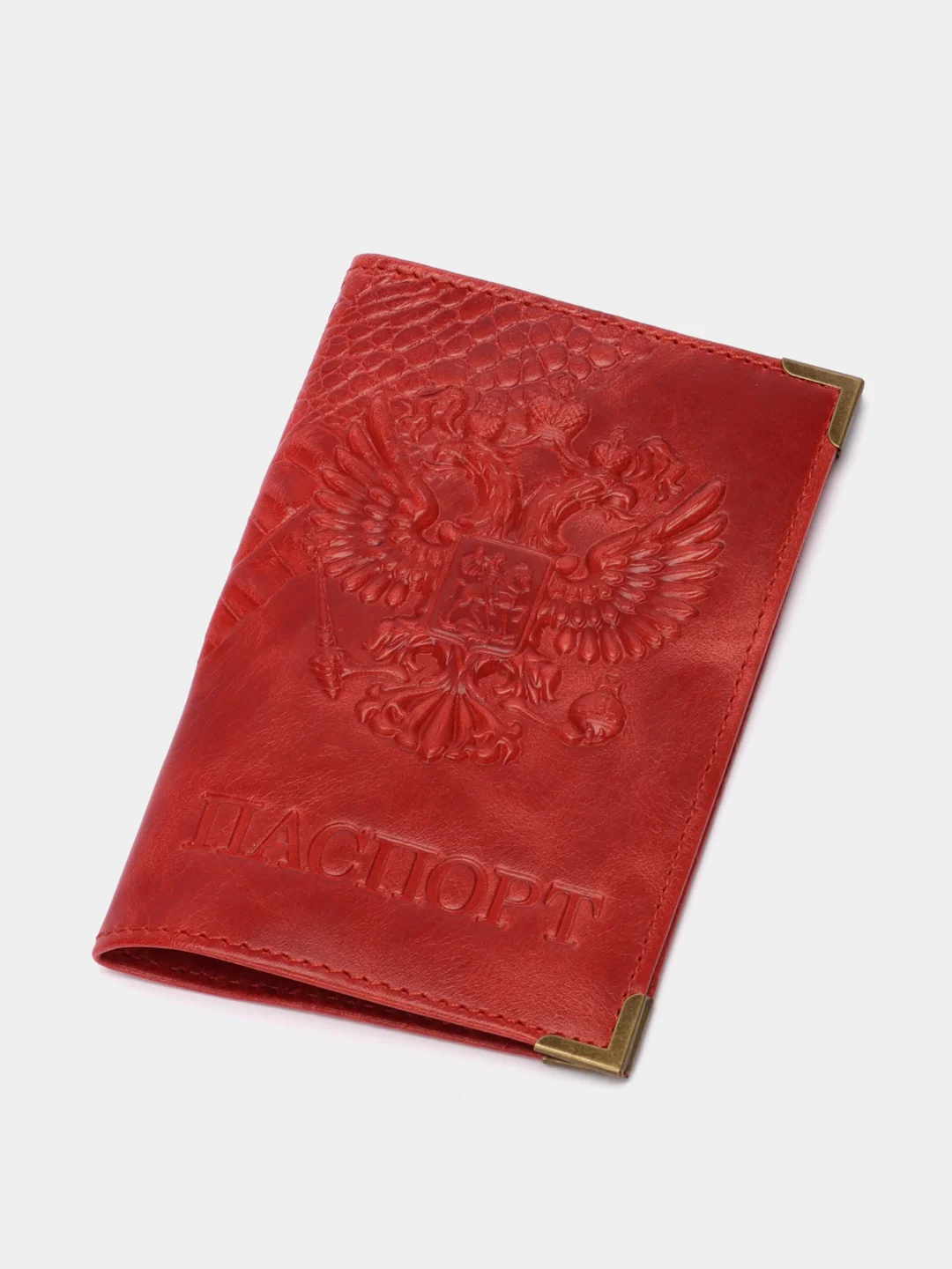 Красный обложка для паспорта из экокожи с гербом РФ