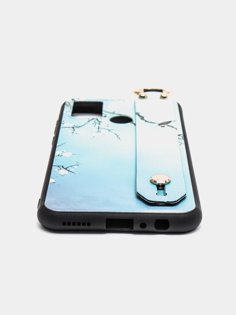 Голубой силиконовый чехол Honor 9A, с кольцом и ремешком