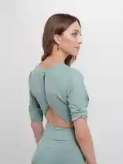 Мятный платье женское короткое, с открытой спиной, в горошек