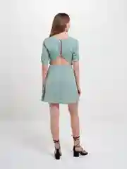 Мятный платье женское короткое, с открытой спиной, в горошек