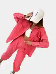 Кораллово-розовый вельветовый костюм для отдыха, оверсайз