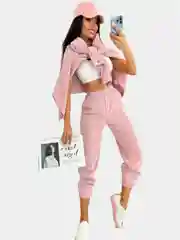 Коралловый меланж вельветовый костюм для отдыха, оверсайз