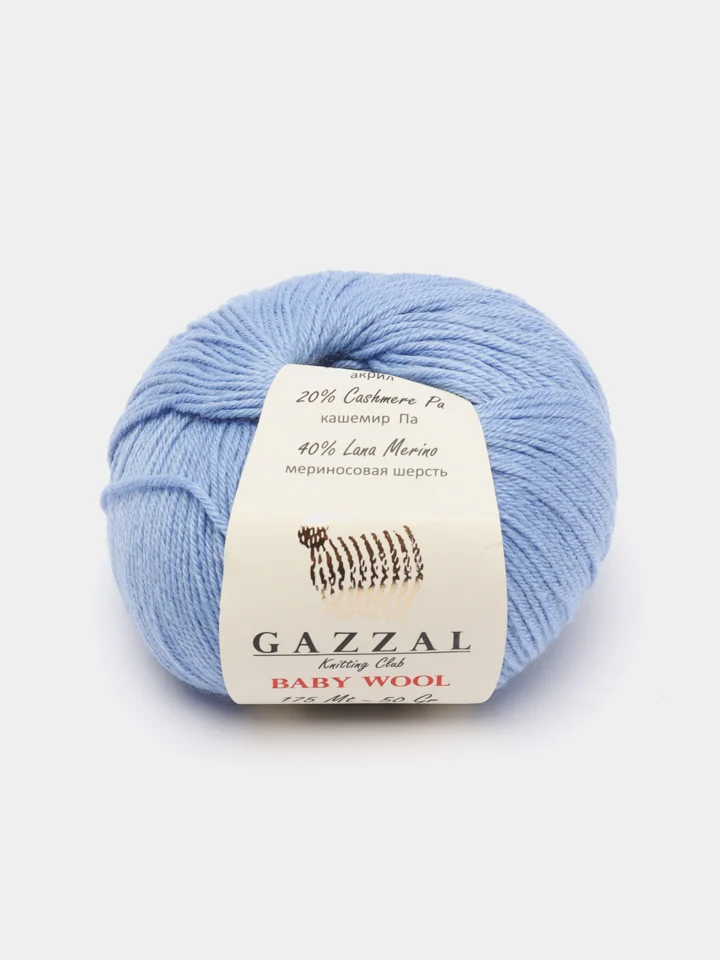 Голубой пряжа Gazzal Baby Wool 20%Кашемир 40%Мериносовая шерсть 40%Акрил 50г 175м Газзал беби вул