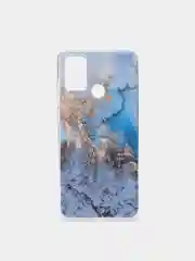Голубой силиконовый чехол на Honor 9A / Хонор 9А прозрачный, с рисунком, защита камеры