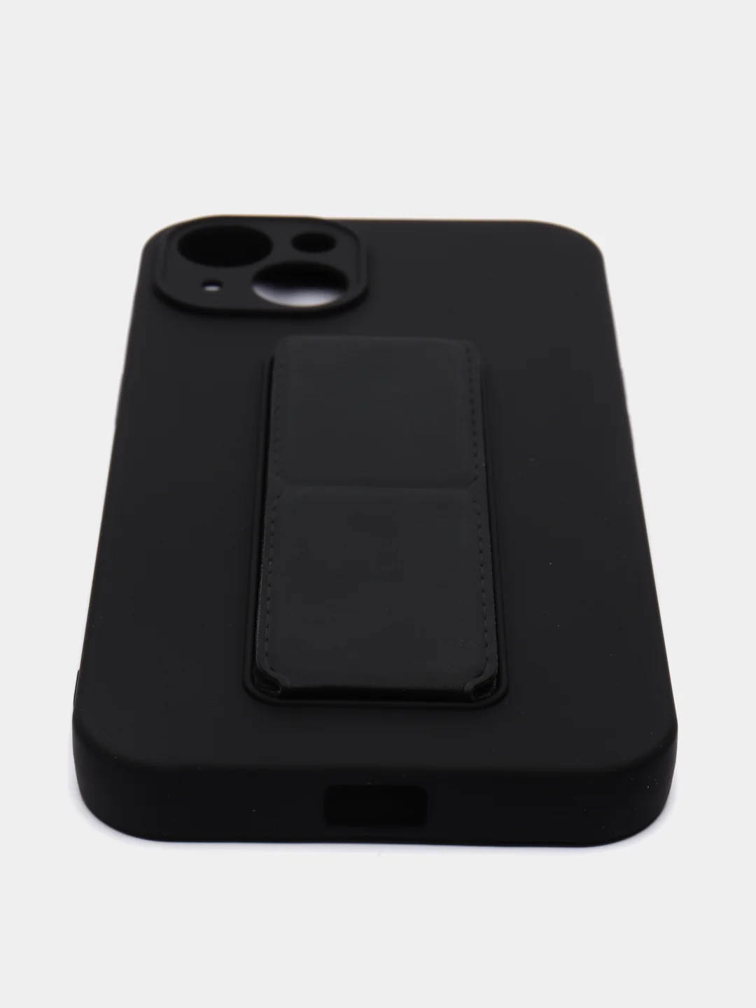 Черный чехол iPhone 13 (6.1), 13 Pro Max (6.7) силиконовый под кожу с подставкой