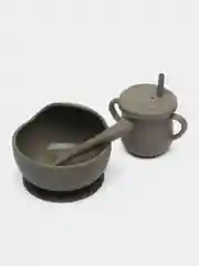 Хаки детская силиконовая тарелка с ложкой