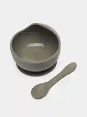 Хаки детская силиконовая тарелка с ложкой