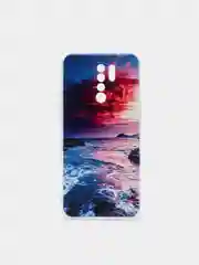 Фиолетовый силиконовый чехол на Xiaomi Redmi 9 / Сяоми Редми 9 прозрачный, с рисунком, защита камеры