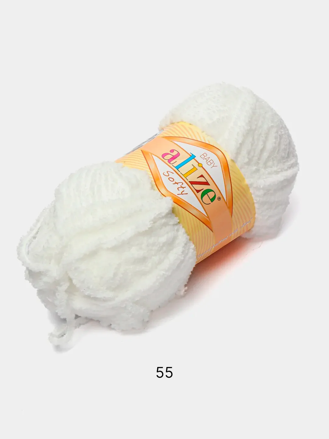 Белый пряжа плюшевая Alize Softy 100% Микрополиэстер 50г 115м (Ализе софти велюровая)
