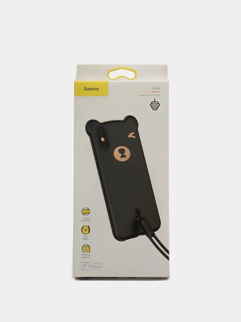 Черный чехол Baseus Bear Silicone Case Apple iPhone X, XS, XS Max с ремешком