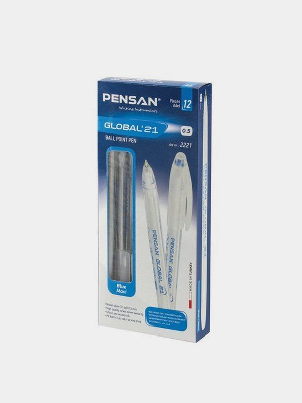 Ручка шариковая Pensan Global-21, цвет чернил синий, 12 штук, линия 0,3 мм