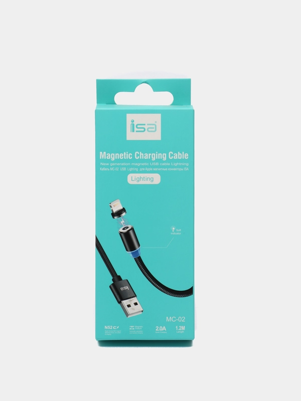 USB-Кабель магнитный ISA MC-02 для зарядки и передачи данных Lightning, 1,2 м, 2.0A