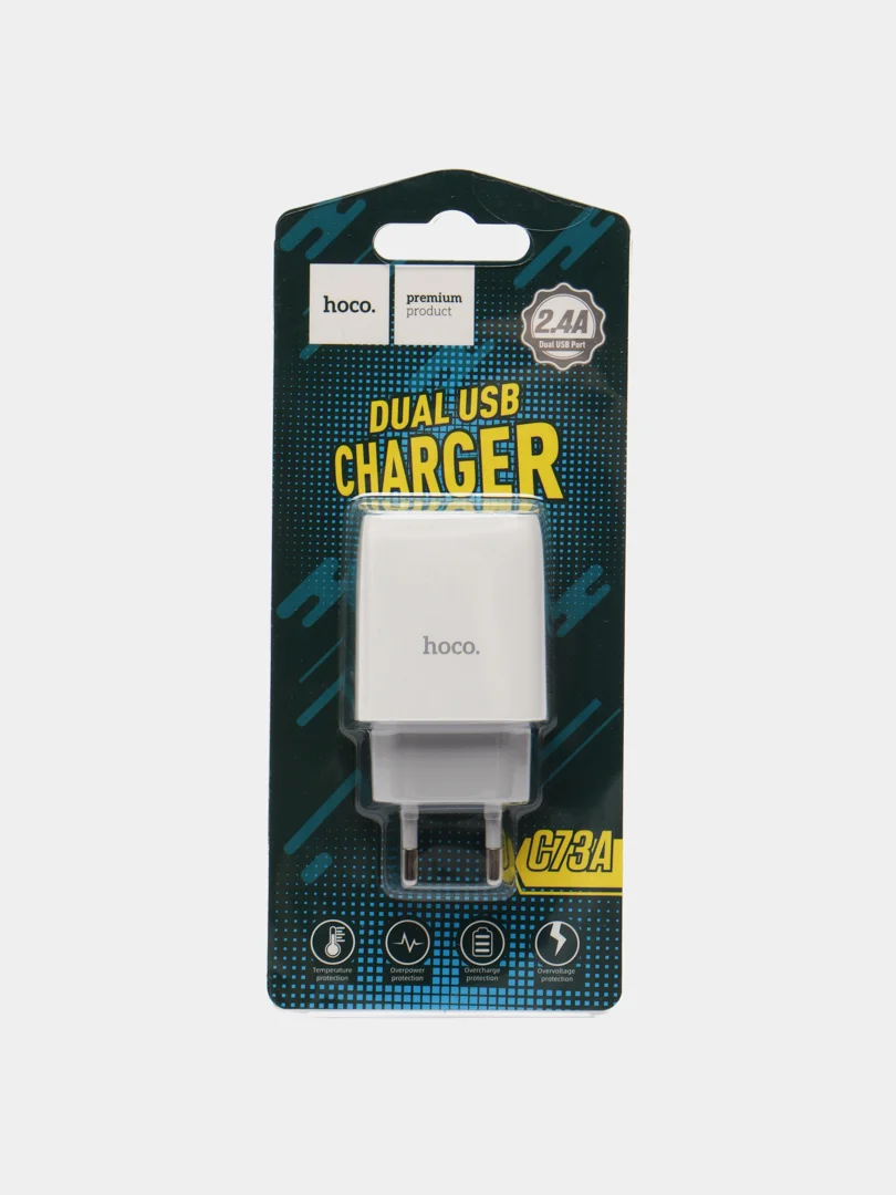 Белый зарядное устройство HOCO C73A и кабель, 2 USB, 1 м, 2.4 A