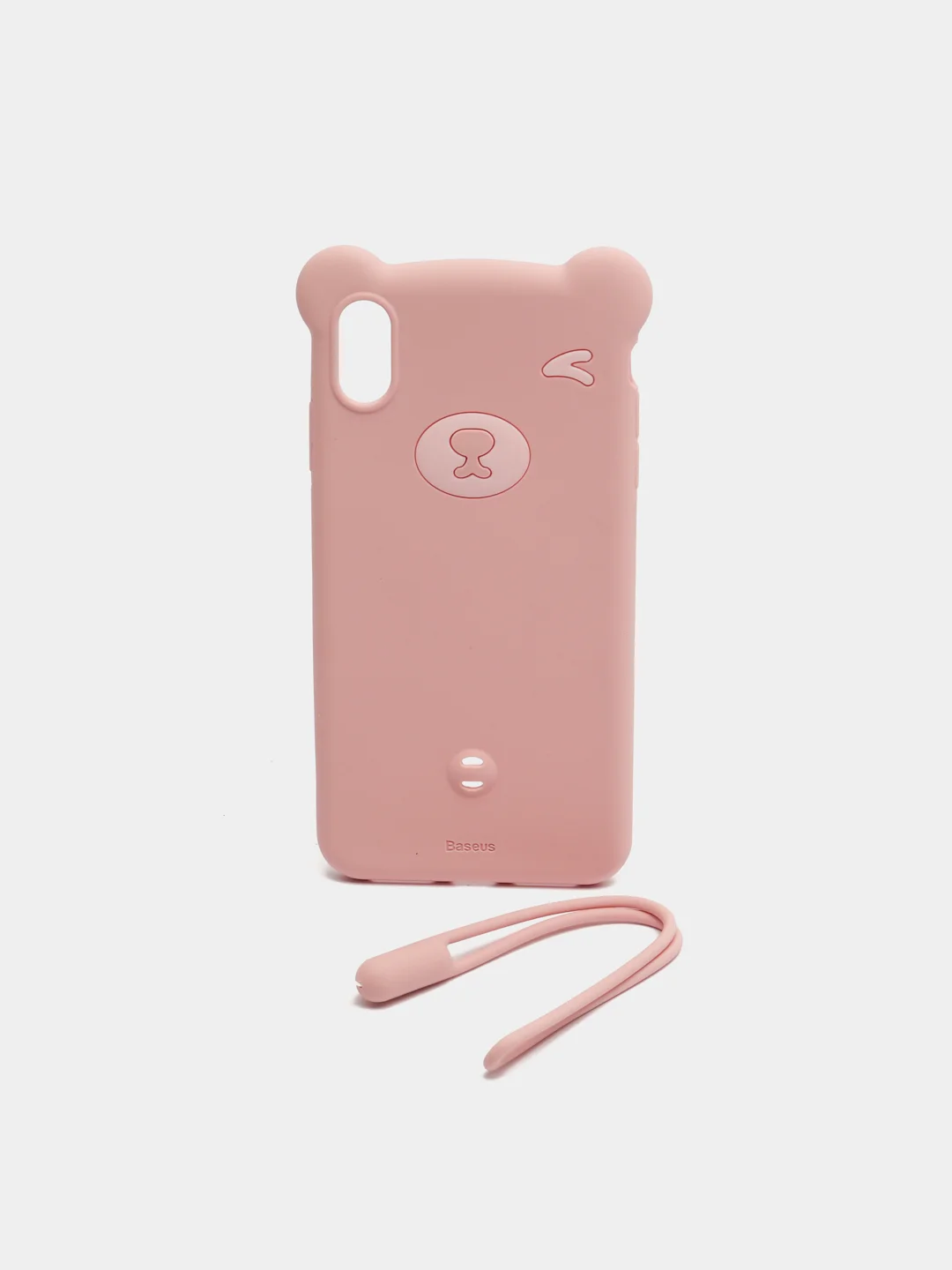 Розовый чехол Baseus Bear Silicone Case Apple iPhone X, XS, XS Max с ремешком