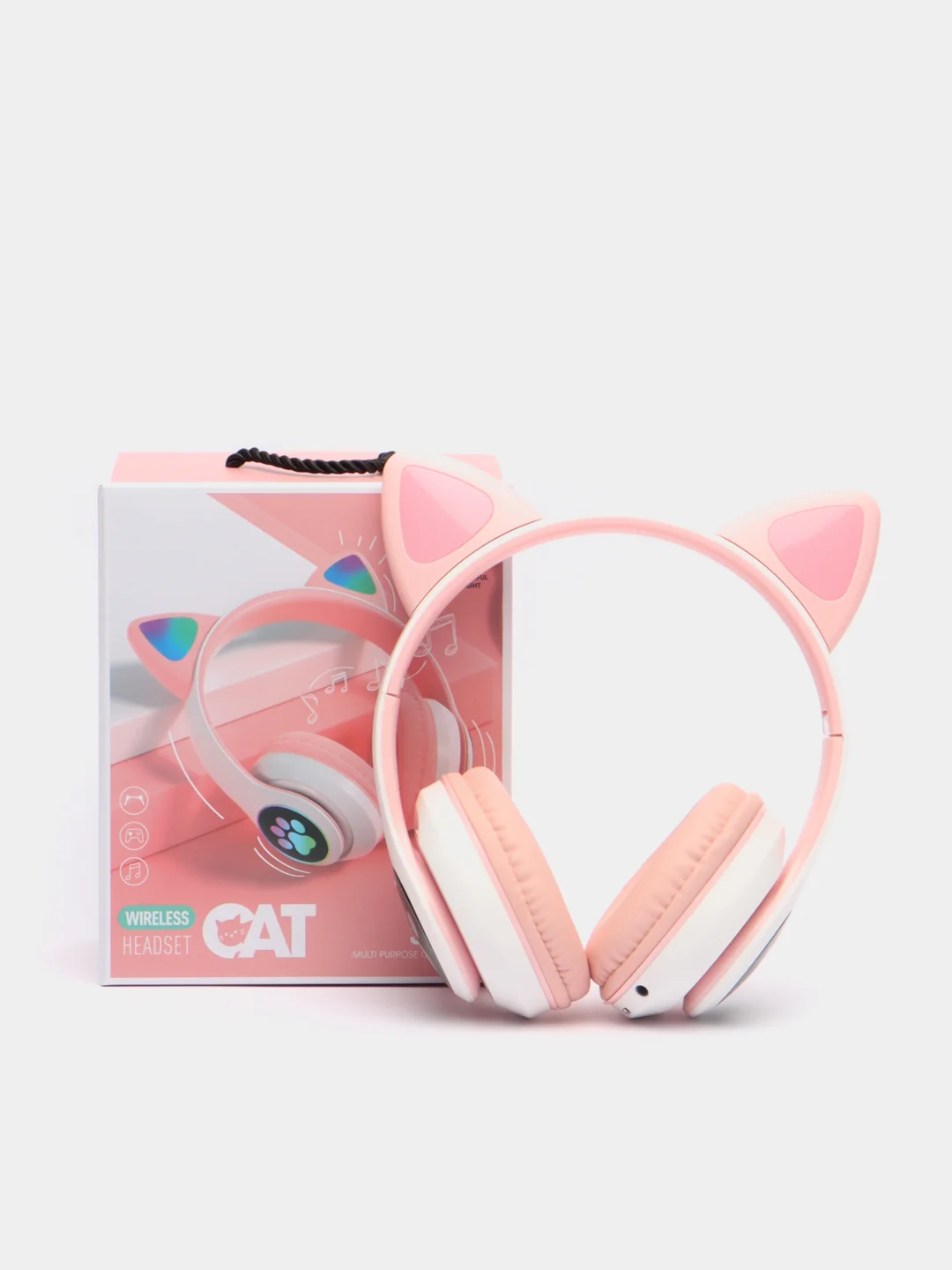 Розовый наушники беспроводные Bluetooth с кошачьими светящимися ушками "Cat Ear"